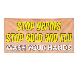 Vinyl Banner Multiple Sizes Stop Germs Wash Your Hands Health Care Outdoor Weatherproof Industrial Yard Signs 10 Grommets 60x144Inches
