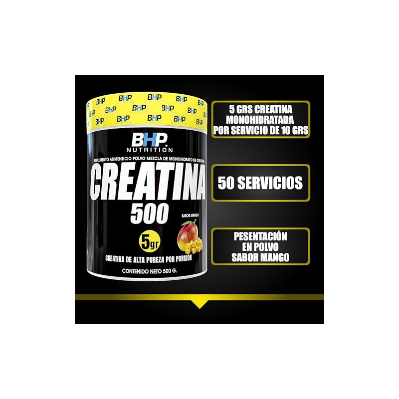 BHP NUTRITION- CREATINA MONOHIDRATADA SABOR MANGO 500grs