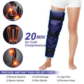 REVIX Large Leg Ice Pack Reusable, Gel Ice Wrap with 3 Straps for Leg, Hip, Thigh, Knee and Shin, Cold Compress Therapy for Post-Workout Recovery, Navy