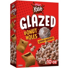Kellogg's Krave Glazed Donut Holes Breakfast Cereal, Kids Cereal, Family Breakfast, Glazed Chocolate, 10oz Box
