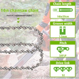 EPLZON 350 mm Saw Chain 3/8 Inch LP 1.3 mm 52 Drive Links Chain Non-return Chain Compatible with Dolmar, Bosch, Karcher, Husqvarna, Makita and More etc