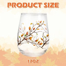 Whaline 2Pcs Fall Stemless Wine Glasses 17oz Watercolor Maple Leaf Drinking Glasses Autumn Leaves Print Tumbler Cups Party Cups for Thanksgiving Party Supplies Kitchen Decorations Gifts