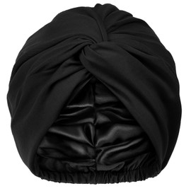 YANIBEST Satin Lined Hair Bonnet for Sleeping, Silk Turban, Hair Wrap Chemo Headwear for Women Natural Curly Hair, Black