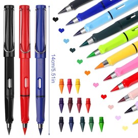 AOEVUIR Colourful Eternal Pencils with 12 Interchangeable Heads, Inkless Pencil Set, Magic Infinity Pencil for Adults, Pack of 12