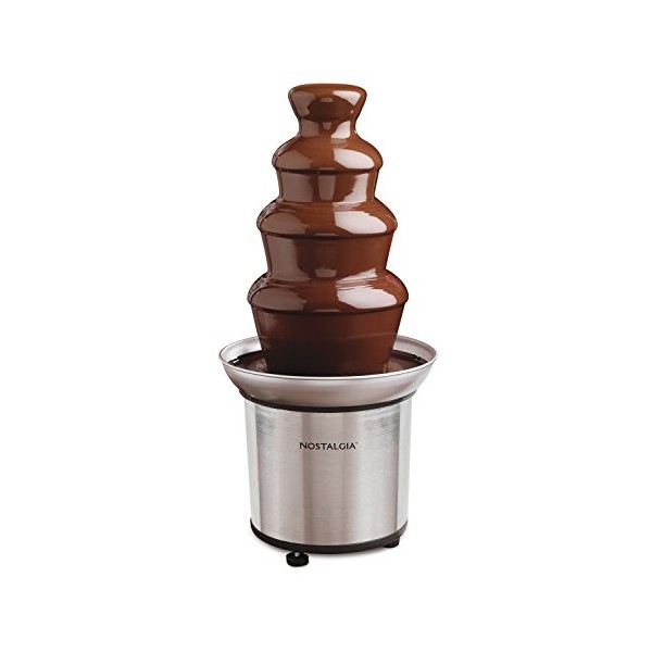 Nostalgia CFF986 32-Ounce Stainless Steel Chocolate Fondue Fountain, 2-Pound Capacity, Easy to Assemble 4 Tiers, Perfect For Nacho Cheese, BBQ Sauce, Ranch, Liqueurs