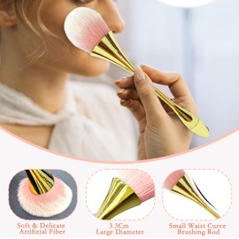 Makeup Brushes with Beauty Blender, 2 Pieces Soft Makeup Sponges and Metal Coated Foundation Brush for Liquid Makeup, Eyeshadow and Powder (Gold)