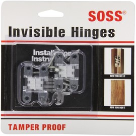 SOSS 101CUS26D Mortise Mount Invisible Hinges with 4 Holes, Zinc, Satin Chrome Finish, 1-11/16" Leaf Height, 3/8" Leaf Width, 29/64" Leaf Thickness, #5 x 3/4" Screw Size (1 Pair)