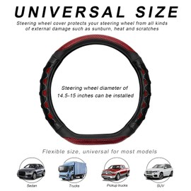 BWBWND Car Steering Wheel Cover, 15 Inches Leather Comfy Grip Steering Wheel Protector with 3D Honeycomb, Anti-Slip D-Shaped Wheel Wrap Cover for Most Vehicles, Car Accessories (Red)