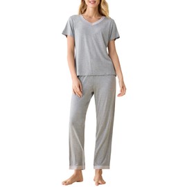 Latuza Women's V-neck Short Sleeves Pajama Set XL Light Gray