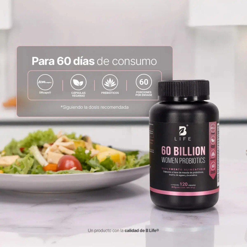 Probióticos Mujer 120 Cápsulas Billones Bromelina Inulina Agave Cepas Salud