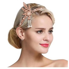 JKQBUX Flapper Headpiece for Women - Flapper Feather Headband 1920s Showgirl Gatsby Headpiece Vintage Accessories for Women