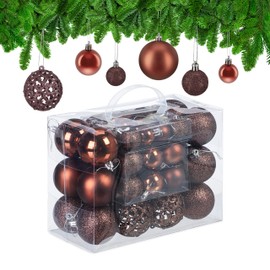 Relaxdays Christmas Baubles Set of 50, Glitter, Matte and Shiny Christmas Tree Baubles, Plastic, Diameter 3, 4 and 6 cm, Brown
