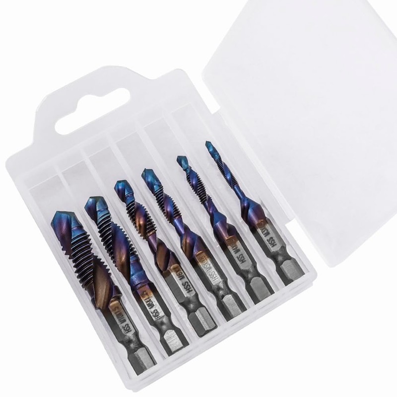 Yakamoz 6Pcs Hexagon Titanium Drill Tap Combination Bit Set, 1/4"