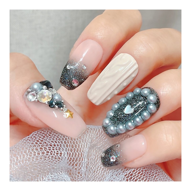 Black Chic Chris Handmade Nail Tips - Short Square /