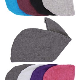 aztex Luxury Hair Turban Towel, Head Wrap Towel, Hair Drying Towel with Loop and Button Fastener, Luxury Absorbent and Lightweight Cotton, Multiple Colours, 64 x 23cm - Slate