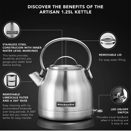 KitchenAid KEK1222SX 1.25-Liter Electric Kettle - Brushed Stainless Steel,Small