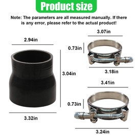 UHANBUT 2.5" to 3" Silicone Reducer Intercooler Tube Kit with T-Bolt Clamps, Universal 4-Ply Reinforced Straight Coupler Hose, Vehicle Intake Piping Accessories