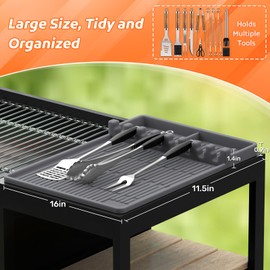 MealHelper Silicone Griddle Tools Mat, Grill Mat for Outdoor Grill with Seasoning Jars Holder, Silicone Grill Mat for Grilling Accessories, Side Shelf Mat Grill Pad, BBQ Grill Tool Rest (Grey)