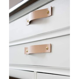 KEYAIIRA - Leather and Brass Drawer Handle - minimal furniture knobs modern kitchen handle pulls for cabinets farm house Scandinavian dresser hardware