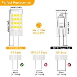 Gaormii G4 LED Bulb 5W, T3 JC Type Bi-Pin Base, AC/DC 12 Volt, Daylight White 6000K, 40W Halogen Replacement for Outdoor Landscape Lighting Deck Stair Step Path Lights, Non-Dimmable (6 Pack)
