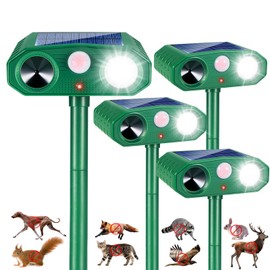 4Pack Ultrasonic Solar Animal Repellent Outdoor,Deer Repellent Devices Cat Deterrent with Motion Sensor,Waterproof Animal Repeller for Raccoon Squirrel Rabbit Dog Skunk,Yard Garden Protection