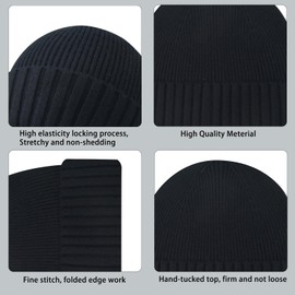 Baynetin Beanie Hat,Stretchy Soft Knitted Cuffed Winter Warm Classic Thermal Skullcap Fisherman for Men and Women Unisex Black