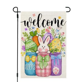 CROWNED BEAUTY Easter Garden Flag Floral Mason Jar 12x18 Inch Double Sided for Outside Small Burlap Holiday Welcome Yard Flag