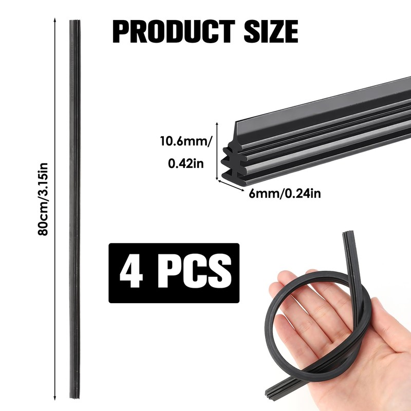 Set of 4 Black Rubber Wiper Blades 800mm