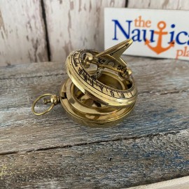 Brass Sundial Compass w/ Push Button & Hinged Lid, Pocket Style, Polished Finish