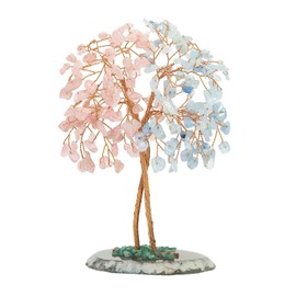 Nupuyai Rose Quartz & Aquamarine Crystal Tree with Agate Stone Base Feng Shui Gemstone Tree, Lucky Tree, Money Tree Gift, Wedding, Living Room Table Decoration
