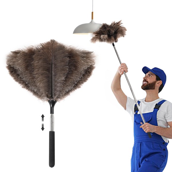 Extendable Ostrich Feather Duster - 40 inches Fluffy Long Handle