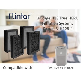 Flintar 4-Pack of LV-H128-RF True HEPA Replacement Filter, Compatible with LV-H128 Air Purifier, 3-Stage H13 True HEPA Filtration System, Part Number LV-H128-4