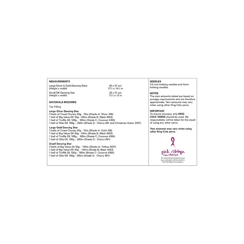 King Cole Tinsel Chunky & DK Knitting Pattern Small or