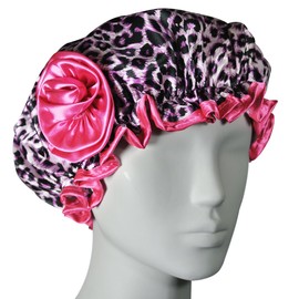 AllyDrew Stylish Satin Shower Cap - Pink Leopard
