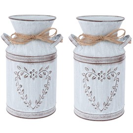 Cabilock 2pcs Rustic Flower Vase Farmhouse Metal Milk Jug Vase for Flowers Flower Jug for Living Room Wedding Garden Office Christmas Decor - Vintage Galvanized Metal Flower Vase, 7.6''H