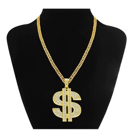 PinCute [2 Pack] 18K Gold Plated Chain for Men/Women Dollar Sign Fake Gold Necklace for Hip-Hop, Gold Digger Costume, 80s 90s Parties, 28 Inches