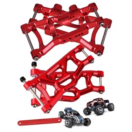 Rcarmumb Upgrades Part for 1/10 Rustler VXL 2wd/Stampede VXL 2wd,4PCS Alloy Aluminum Front Rear Suspension A Arms Hops Ups,Replacement of 3655X 3631,Red
