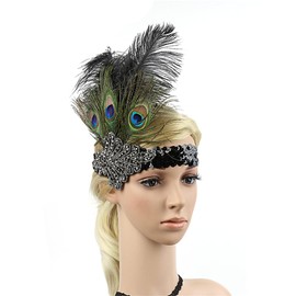 Women Flapper Headband Roaring 20s Accessories Fascinators for Women Hair Accessory Great Gatsby Headpiece C51-Black