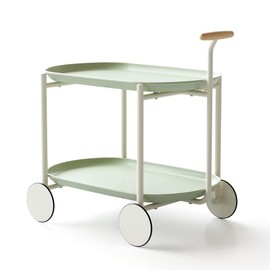 espidoo Moon Storage Cart with Wheels: Nordic Mobile Trolley Kitchen Cart - Double Layer Antique Green Steel Shelf for Living Room & Bedside Table Storage