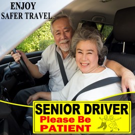 2 Pack Elderly Driver Car Magnet Sign, Senior Driver Car Magnet, Please Be Patient Sign to Old Grandma and Grandpa, Gag Prank Gifts for Women, Men, Senior Citizen Drivers Funny Joke 10 * 4 Inch (Yellow - 2 Pack)