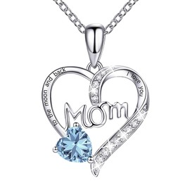 Love Heart Pendant Necklaces for Women, Mother's Day Jewelry Gifts for Mom Grandma Wife from Daughter Son, I Love You Mom (With gift box)