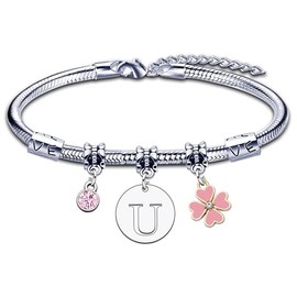 KJKJKJ A-Z 26 Initial Letter Pendant Bracelet Women Christmas Gift Personalisation Ideas Birthday Gift Bracelet Daughter Sisters Friends Lovers Birthday Christmas Graduation, L, Stainless Steel, 0