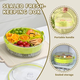 Fruit Ice Divided Serving Tray with Lid and handle,Chilled Veggie Tray,Shrimp Cocktail Serving Dish,Ideal Cold Chilled Serving Platter for Parties,for Vegetables,Appetizer,Salads,Picnic,Road Travel
