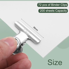 M&G 72Pack Binder Clips, 38mm Stainless Steel Small Hinge Paper Clip Metal Hinge Clamps for DIY Crafts, Paintings, Drawings, Photos Home Office Supplies