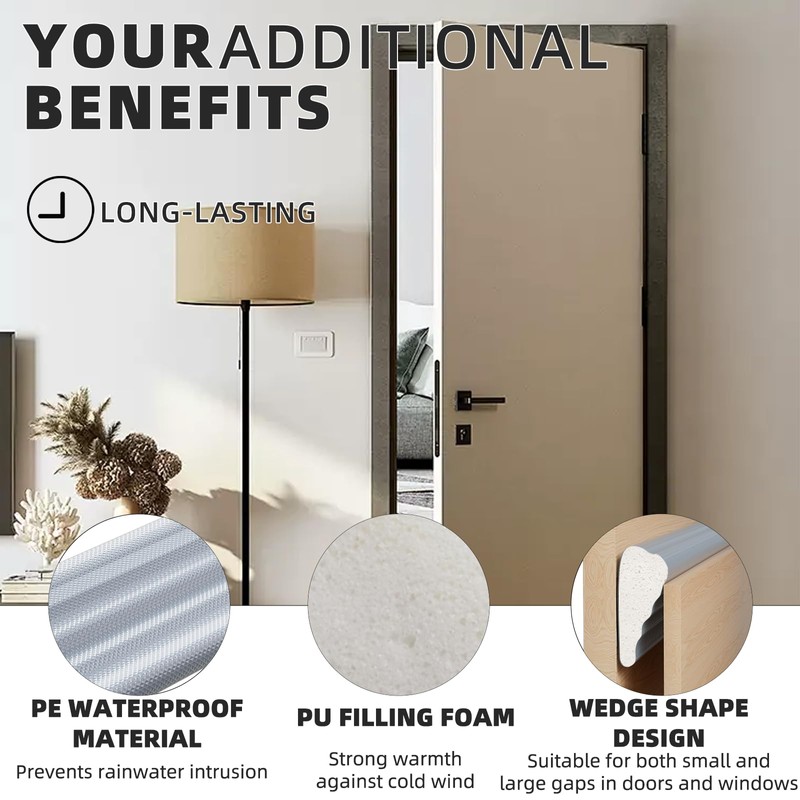 118 Inch Wedge-Shape Weather Stripping Door Seal,Windows and Doors Insulation,Self