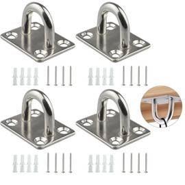 4 Pack Square Pad Eye Plate, M5 Heavy Duty Eye Pad Plate 304 Stainless Steel Square Ceiling Hooks, Heavy Duty Eye Plate Hook Metal Suspension Wall Mount U Eye Plates Eyes Ring Hook with Screws