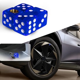 QZTYTY 4PCS Dice Tire Valve Stem Caps, Car Tire Air Valve Caps, Corrosion Resistant Leak-Proof Tire Air Cap Set, Universal Copper Core Tire Valve Stem Covers for Vehicles (Transparent Blue)