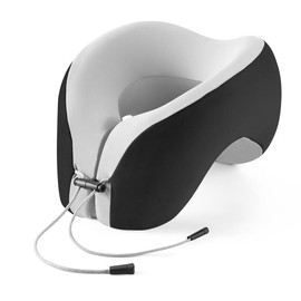 JIAAO Travel Pillow Memory Foam for Airplanes - Neck Pillow for Traveling, Car, Home, Flight Pillow for Sleeping with Attachable Snap Strap Soft Washable Cover, Provide Head Neck Support Rest, Dark Gray, Dark Gray infinity pillow - Colour: Black