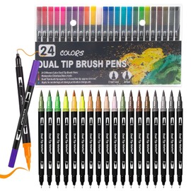 Surcotto Colouring pens, Dual Tip Brush Pens, 24 Colorful Washable Felt Tip Pens For Children And Adults, Dual Art Marker For Colouring Book Drawing Design Calligraphy Painting