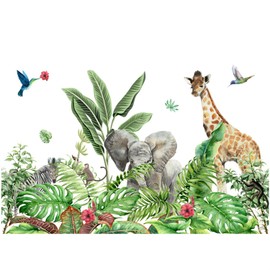 jungle animal sticker large leaf plant sticker bird wall sticker elephant zebra giraffe sticker decoration stylish wallpaper removable wall sticker DIY decor kids room wall art boys girls room